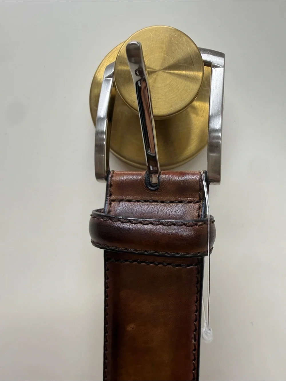 Magnanni Brown Leather Belt with Silver Buckle and Gold Tone Accent